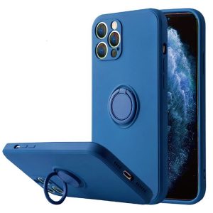 CAPA SILICONE COM ANEL DE DEDO APPLE IPHONE 14 PRO AZUL ESCURO COM PROTETOR DE C