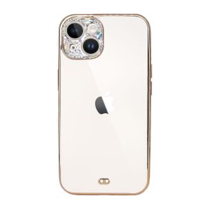 CAPA SILICONE GEL APPLE IPHONE 14 DOURADO COM PROTETOR DE CÂMERA BRILHANTE