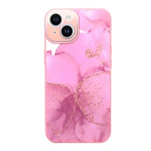 CAPA SILICONE GEL APPLE IPHONE 14 ROSA FLORES COM PROTETOR DE CÂMERA