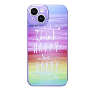 CAPA SILICONE GEL APPLE IPHONE 14 LILÁS HAPPY COM PROTETOR DE CÂMERA