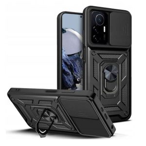 CAPA SILICONE TPU COM ANEL DE DEDO XIAOMI 12T/12T PRO PRETO COM JANELA DESLIZANT