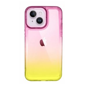 CAPA SILICONE GEL BUMPER APPLE IPHONE 14 ROSA AMARELO GRADIENTE ELEKTRO