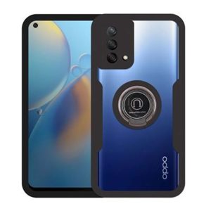 CAPA SILICONE DURA 360º COM ANEL DE DEDO OPPO A74 4G PRETO COM PROTETOR DE CÂMER