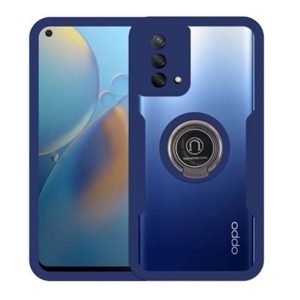 CAPA SILICONE DURA 360º COM ANEL DE DEDO OPPO A74 4G AZUL ESCURO COM PROTETOR DE