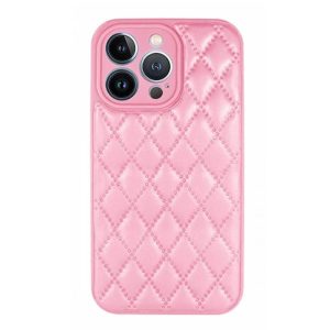 CAPA SILICONE APPLE IPHONE 14 PRO MAX ROSA LEATHER ALMOFADADA COM PROTETOR DE CÂ