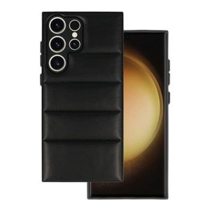 CAPA SILICONE SAMSUNG GALAXY S23 ULTRA PRETO LEATHER ALMOFADADA COM PROTETOR DE