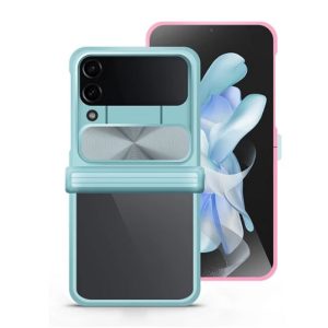 CAPA SILICONE TPU SAMSUNG GALAXY Z FLIP4 ROSA AZUL COM JANELA DESLIZANTE