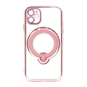 CAPA SILICONE COM ANEL DE DEDO APPLE IPHONE 11 ROSA COM LENTE PROTETORA DE CÂMER