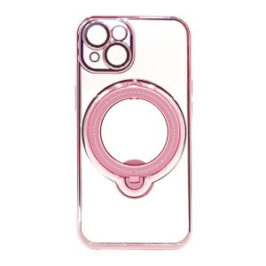 CAPA SILICONE COM ANEL DE DEDO APPLE IPHONE 14 ROSA COM LENTE PROTETORA DE CÂMER