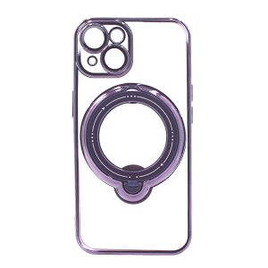 CAPA SILICONE COM ANEL DE DEDO APPLE IPHONE 14 ROXO COM LENTE PROTETORA DE CÂMER