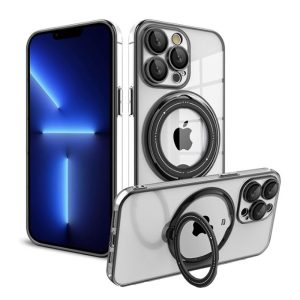 CAPA SILICONE COM ANEL DE DEDO APPLE IPHONE 14 PRO MAX PRETO COM LENTE PROTETORA