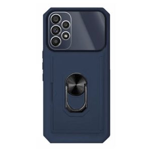CAPA SILICONE DURA E METAL KICKSTAND SAMSUNG GALAXY A13 4G AZUL COM PROTETOR DE