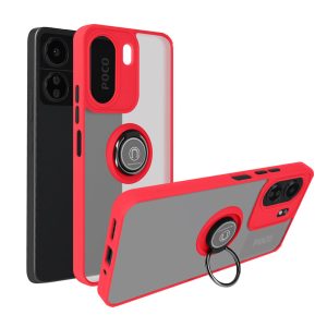 CAPA SILICONE TPU COM ANEL DE DEDO MAGNÉTICO XIAOMI REDMI 13C 4G VERMELHO