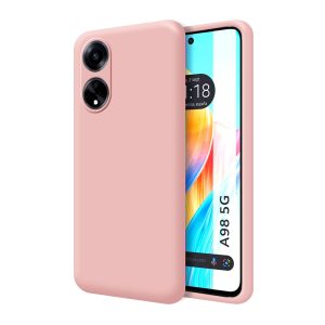 CAPA SILICONE OPPO A98 5G ROSA COM PROTETOR DE CÂMERA
