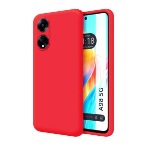 CAPA SILICONE OPPO A98 5G VERMELHO COM PROTETOR DE CÂMERA