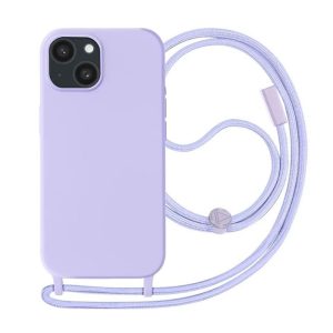 CAPA SILICONE APPLE IPHONE 15 LILÁS COM CORDA