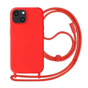 CAPA SILICONE APPLE IPHONE 15 VERMELHO COM CORDA