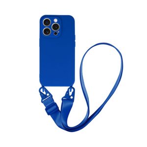 CAPA SILICONE APPLE IPHONE 15 PRO MAX AZUL COM PROTETOR DE CÂMERA E CORDA