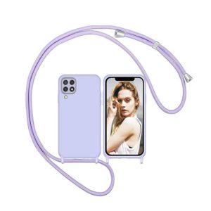 CAPA SILICONE SAMSUNG GALAXY A12 5G LILÁS COM PROTETOR DE CÂMERA E CORDA