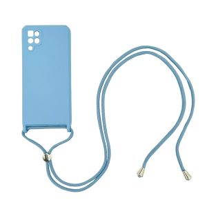 CAPA SILICONE SAMSUNG GALAXY A12 5G AZUL COM PROTETOR DE CÂMERA E CORDA