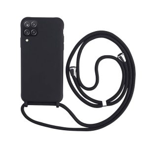 CAPA SILICONE SAMSUNG GALAXY A12 5G PRETO COM PROTETOR DE CAMERA E CORDA