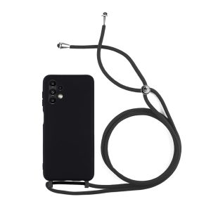 CAPA SILICONE SAMSUNG GALAXY A13 4G PRETO COM PROTETOR DE CÂMERA E CORDA