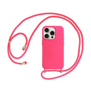CAPA SILICONE APPLE IPHONE 13 PRO MAX ROSA CHOQUE COM CORDA