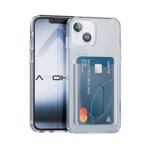 CAPA SILICONE DURA APPLE IPHONE 15 TRANSPARENTE COM BOLSA PARA CARTÃO