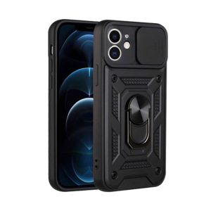 CAPA SILICONE TPU COM ANEL DE DEDO APPLE IPHONE 11 PRETO COM PROTETOR DE CÂMERA