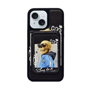 CAPA SILICONE DURA APPLE IPHONE 15 PLUS PRETO COOL COM BOLSA PARA CARTÃO