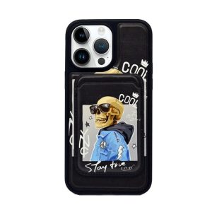 CAPA SILICONE DURA APPLE IPHONE 14 PRO MAX PRETO COOL COM BOLSA PARA CARTÃO