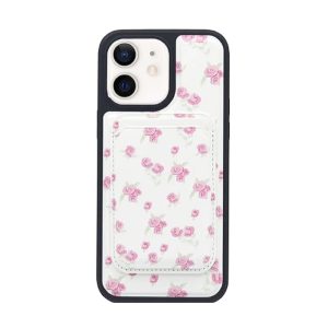 CAPA SILICONE DURA APPLE IPHONE 12/12 PRO BRANCO FLORES COM BOLSA PARA CARTÃO