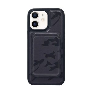 CAPA SILICONE DURA APPLE IPHONE 12/12 PRO PRETO COM BOLSA PARA CARTÃO