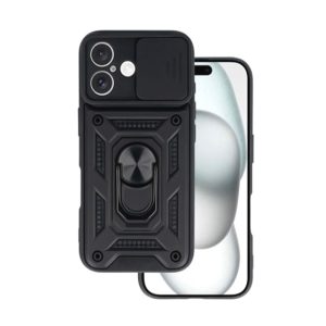 CAPA SILICONE TPU COM ANEL DE DEDO APPLE IPHONE 16 PLUS PRETO COM PROTETOR DE CÂ