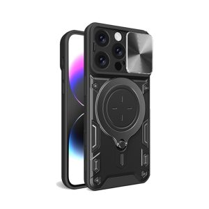 CAPA SILICONE TPU COM ANEL DE DEDO APPLE IPHONE 16 PRO MAX PRETO COM PROTETOR DE