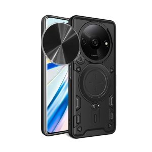 CAPA SILICONE TPU COM ANEL DE DEDO XIAOMI REDMI 14C PRETO COM JANELA DESLIZANTE