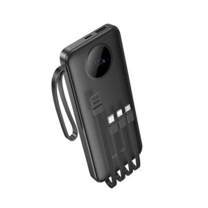 POWER BANK BOROFONE BJ53 PRETO 10000MAH 2 INPUT E CABOS USB/USB-C/LIGHTNING/MICR