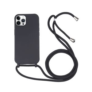 CAPA SILICONE APPLE IPHONE 16 PRO PRETO COM CORDA