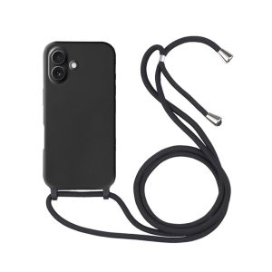 CAPA SILICONE APPLE IPHONE 16 PLUS PRETO COM CORDA