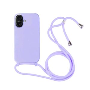 CAPA SILICONE APPLE IPHONE 16 LILÁS COM CORDA