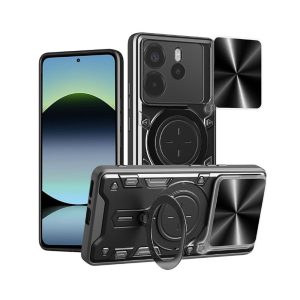 CAPA SILICONE TPU COM ANEL DE DEDO XIAOMI REDMI NOTE 14 5G PRETO COM PROTETOR DE