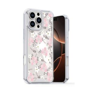 CAPA SILICONE DURA ANTI-CHOQUE APPLE IPHONE 16 PRO MAX TRANSPARENTE FLOR D1
