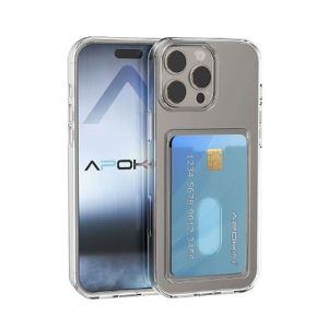 CAPA SILICONE DURA APPLE IPHONE 16 PRO MAX TRANSPARENTE COM BOLSA PARA CARTÃO