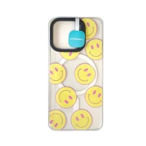 CAPA DE VIDRO APPLE IPHONE 13/IPHONE 14 TRANSPARENTE EMOJI COM MAGSAFE