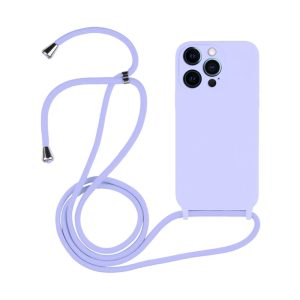 CAPA SILICONE APPLE IPHONE 12 PRO MAX LILAS COM PROTETOR DE CAMERA E CORDA