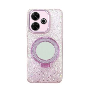 CAPA SILICONE DURA XIAOMI REDMI 13 4G/5G ROSA BRILHANTES COM ANEL DE DEDO E ESPE