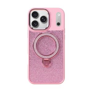 CAPA SILICONE APPLE IPHONE 17 PRO MAX ROSA GLITTER COM SUPORTE