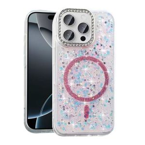 CAPA SILICONE DURA APPLE IPHONE 16 PRO ROSA COM GLITTER MAGSAFE