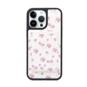 CAPA SILICONE DURA APPLE IPHONE 12 PRO MAX BRANCO FLORES COM BOLSA PARA CARTÃO