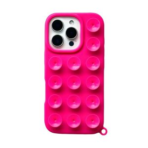 CAPA SILICONE APPLE IPHONE 15 PRO MAX ROSA COM VENTOSAS